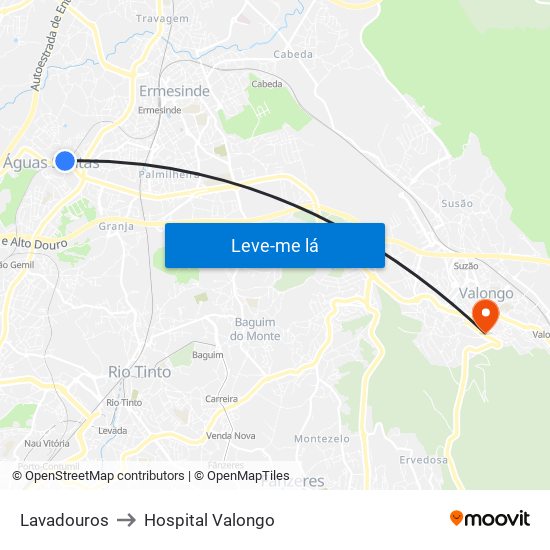 Lavadouros to Hospital Valongo map