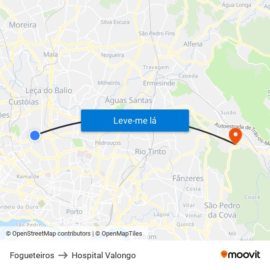 Fogueteiros to Hospital Valongo map