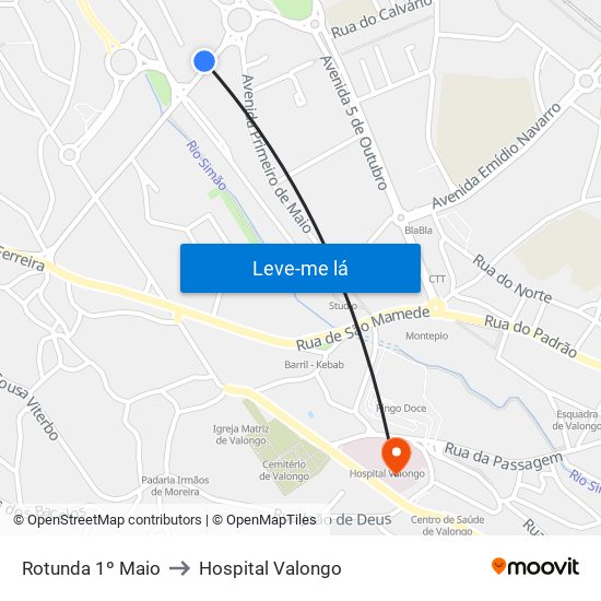 Rotunda 1º Maio to Hospital Valongo map