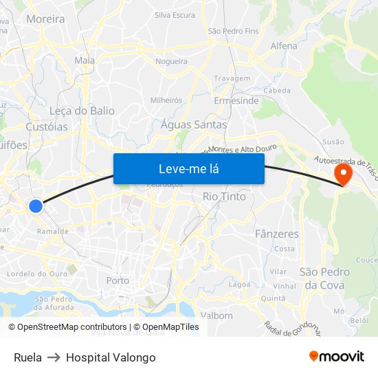 Ruela to Hospital Valongo map