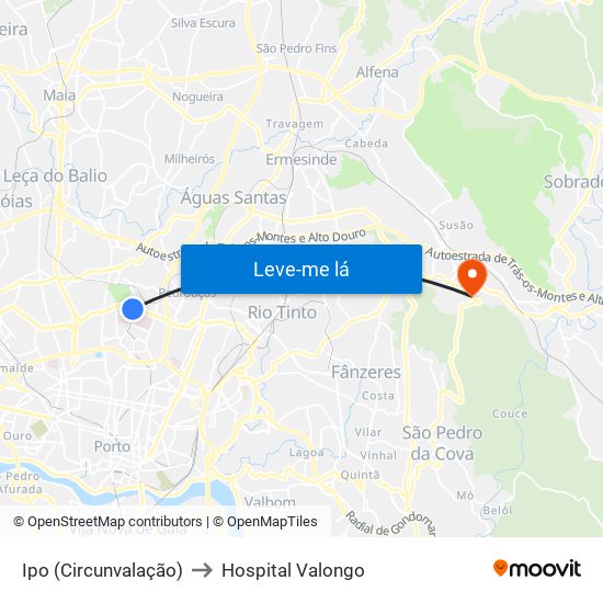 Ipo (Circunvalação) to Hospital Valongo map