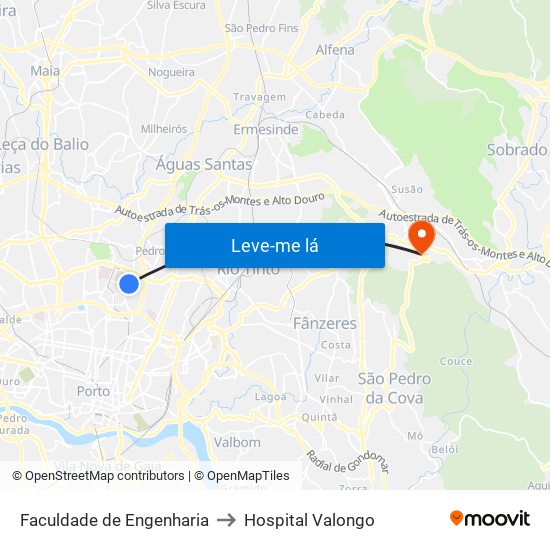 Faculdade de Engenharia to Hospital Valongo map