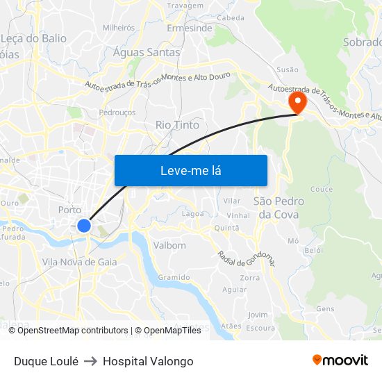 Duque Loulé to Hospital Valongo map