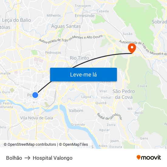 Bolhão to Hospital Valongo map