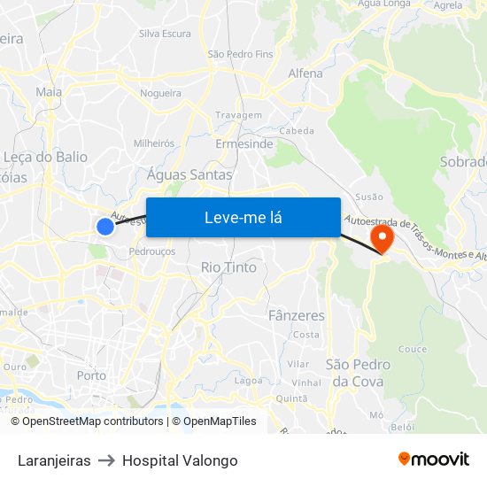 Laranjeiras to Hospital Valongo map