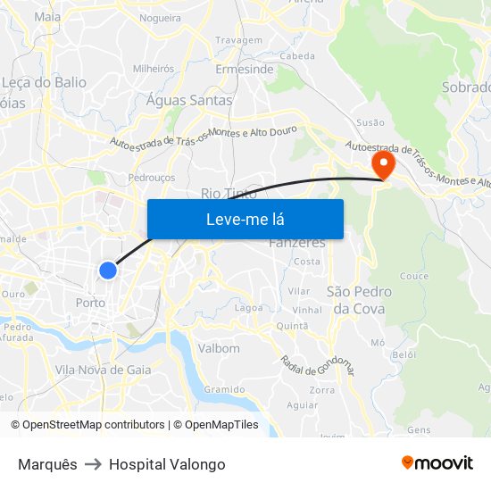 Marquês to Hospital Valongo map