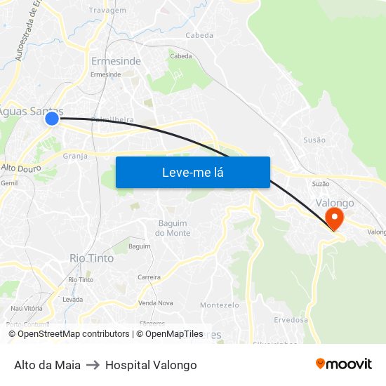 Alto da Maia to Hospital Valongo map