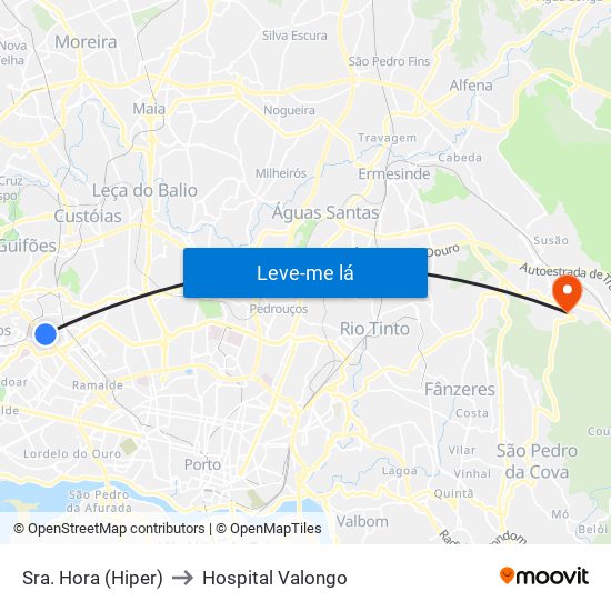 Sra. Hora (Hiper) to Hospital Valongo map