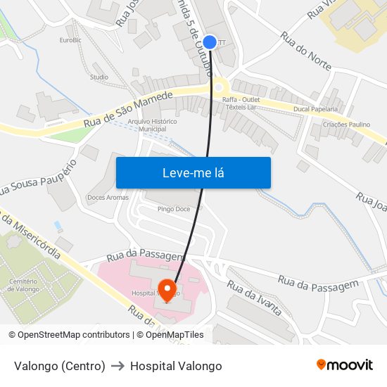 Valongo (Centro) to Hospital Valongo map