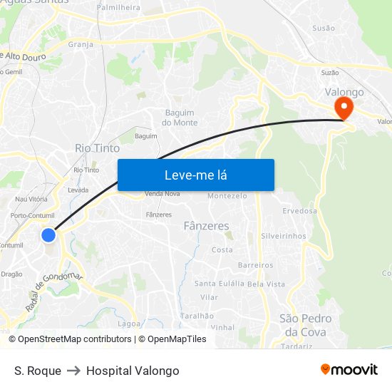 S. Roque to Hospital Valongo map