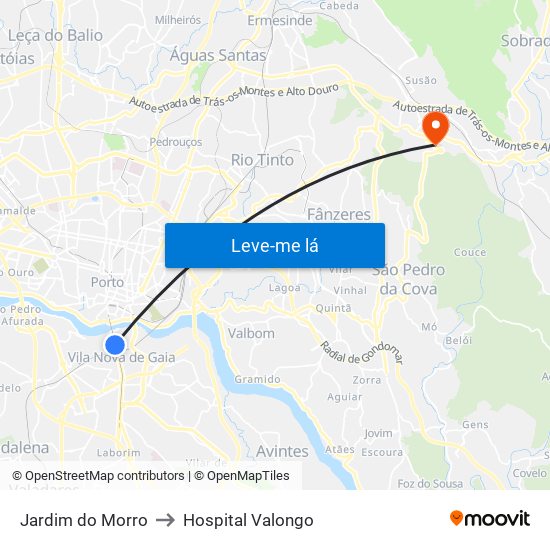 Jardim do Morro to Hospital Valongo map