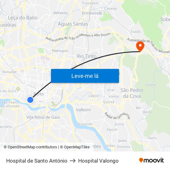 Hospital de Santo António to Hospital Valongo map