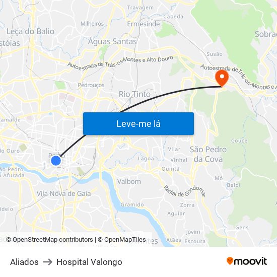 Aliados to Hospital Valongo map