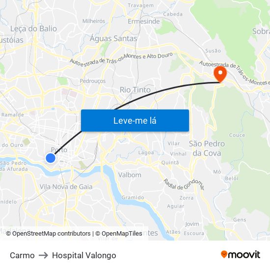 Carmo to Hospital Valongo map