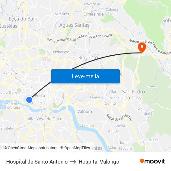 Hospital de Santo António to Hospital Valongo map