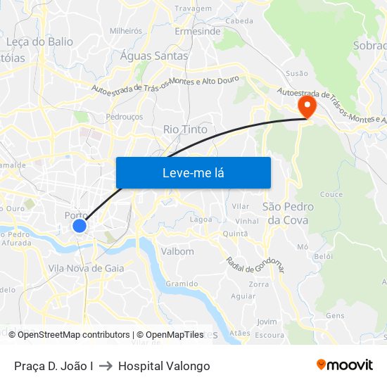 Praça D. João I to Hospital Valongo map