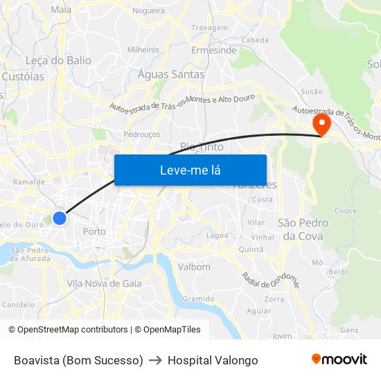 Boavista (Bom Sucesso) to Hospital Valongo map