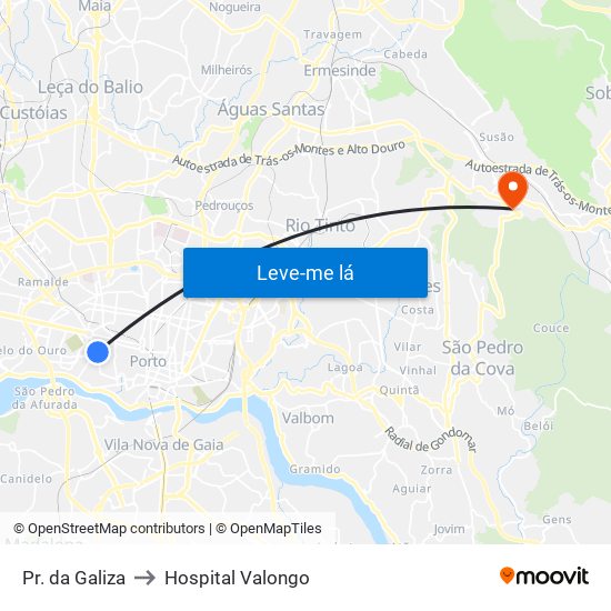 Pr. da Galiza to Hospital Valongo map