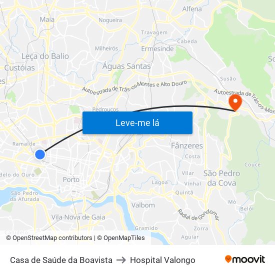 Casa de Saúde da Boavista to Hospital Valongo map