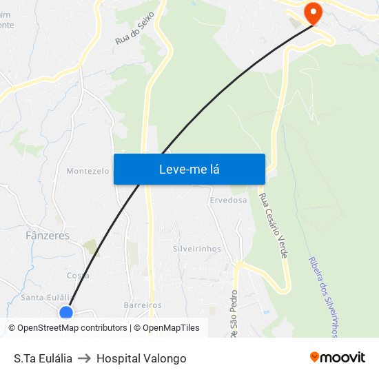 S.Ta Eulália to Hospital Valongo map