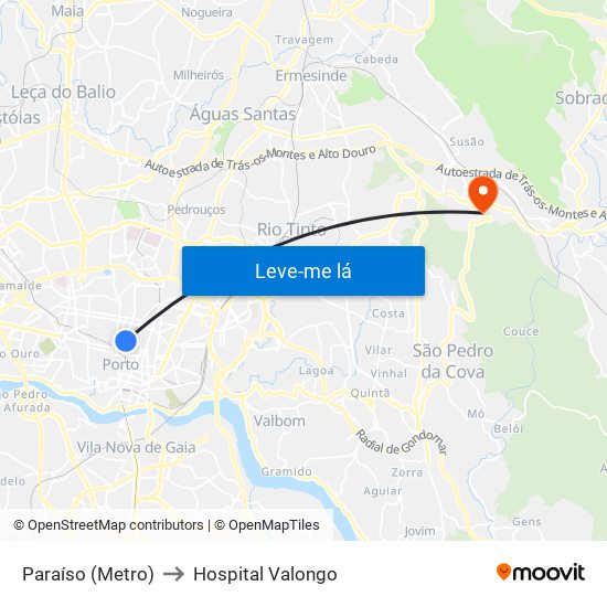 Paraíso (Metro) to Hospital Valongo map