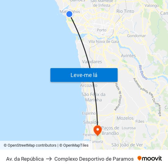 Av. da República to Complexo Desportivo de Paramos map