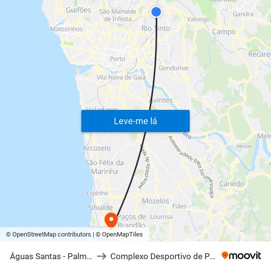Águas Santas - Palmilheira to Complexo Desportivo de Paramos map