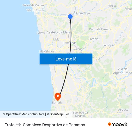Trofa to Complexo Desportivo de Paramos map