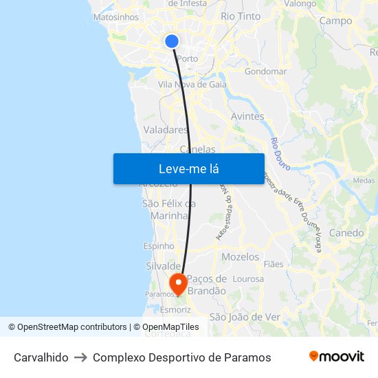 Carvalhido to Complexo Desportivo de Paramos map