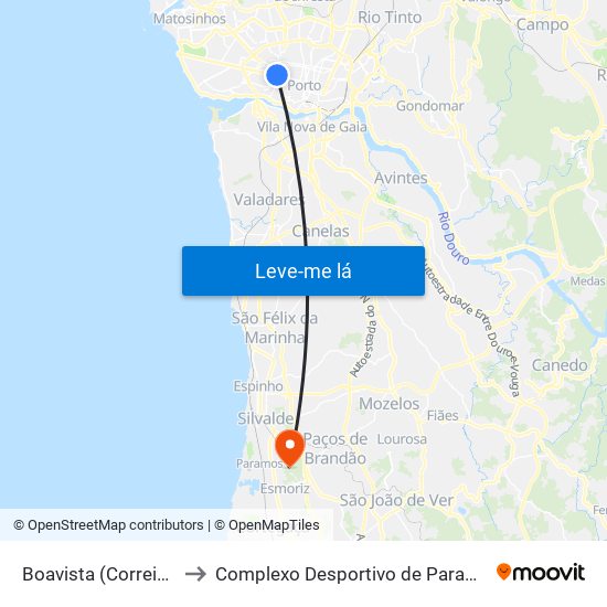 Boavista (Correios) to Complexo Desportivo de Paramos map