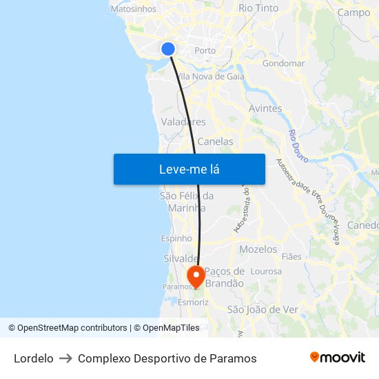 Lordelo to Complexo Desportivo de Paramos map