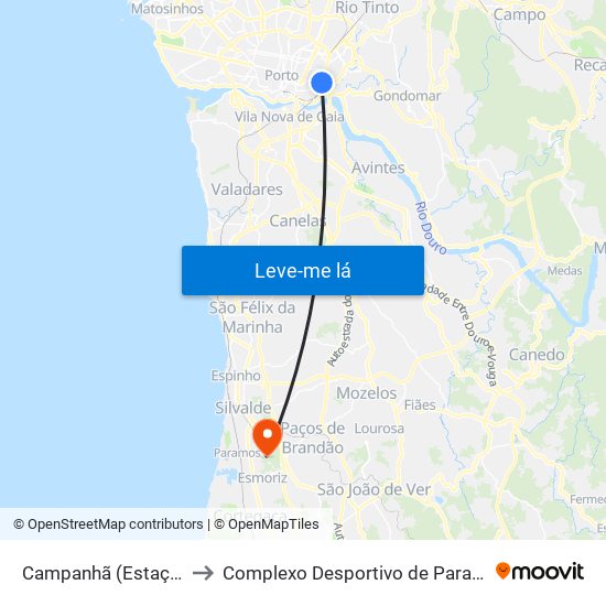 Campanhã (Estação) to Complexo Desportivo de Paramos map