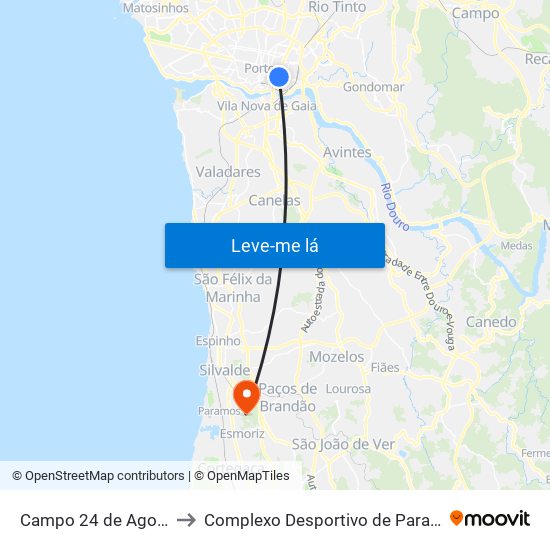 Campo 24 de Agosto to Complexo Desportivo de Paramos map