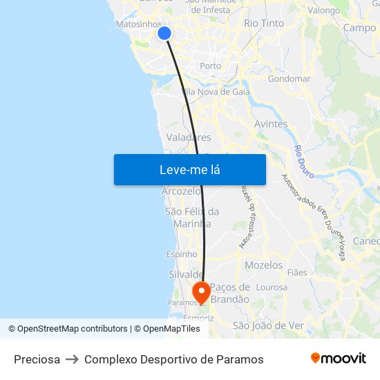Preciosa to Complexo Desportivo de Paramos map
