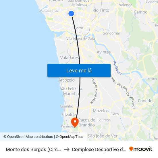 Monte dos Burgos (Circunvalação) to Complexo Desportivo de Paramos map