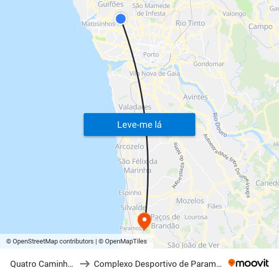 Quatro Caminhos to Complexo Desportivo de Paramos map