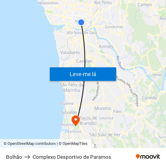 Bolhão to Complexo Desportivo de Paramos map