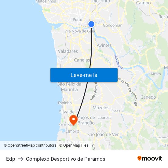 Edp to Complexo Desportivo de Paramos map