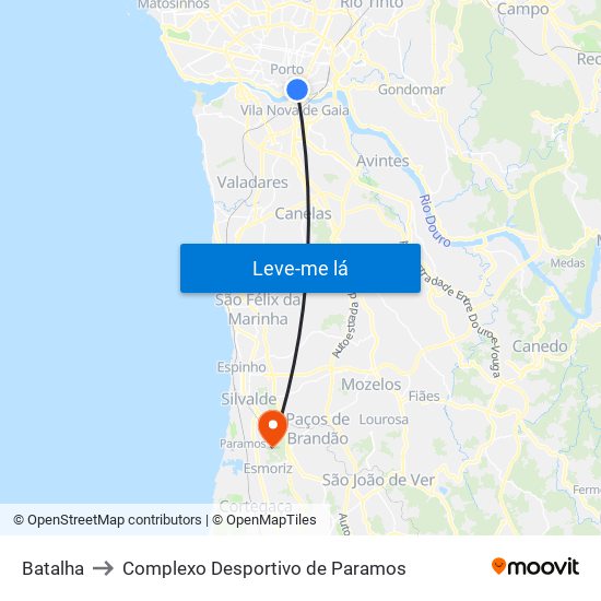 Batalha to Complexo Desportivo de Paramos map