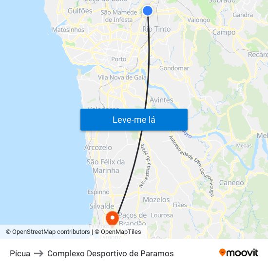 Pícua to Complexo Desportivo de Paramos map
