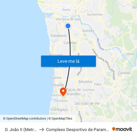 D. João II (Metro) to Complexo Desportivo de Paramos map