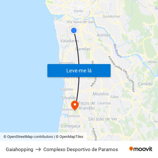 Gaiahopping to Complexo Desportivo de Paramos map
