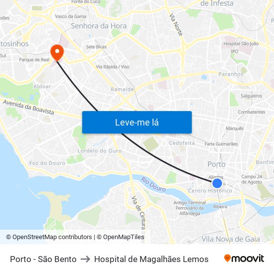 Porto - São Bento to Hospital de Magalhães Lemos map
