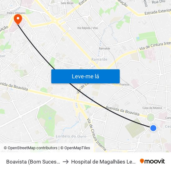 Boavista (Bom Sucesso) to Hospital de Magalhães Lemos map