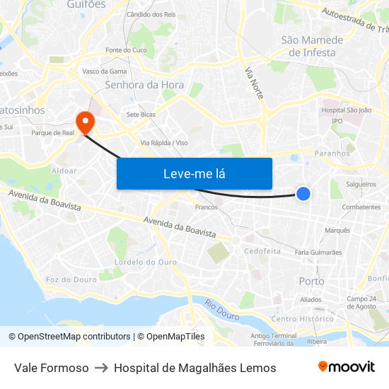 Vale Formoso to Hospital de Magalhães Lemos map