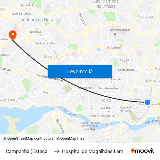 Campanhã (Estação) to Hospital de Magalhães Lemos map