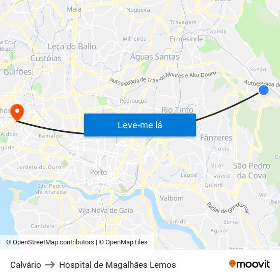 Calvário to Hospital de Magalhães Lemos map