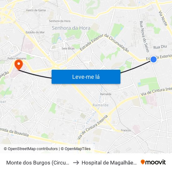 Monte dos Burgos (Circunvalação) to Hospital de Magalhães Lemos map