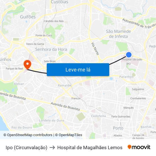 Ipo (Circunvalação) to Hospital de Magalhães Lemos map