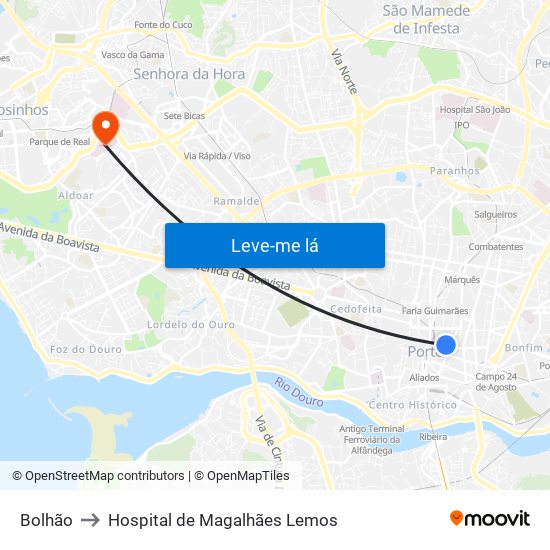 Bolhão to Hospital de Magalhães Lemos map